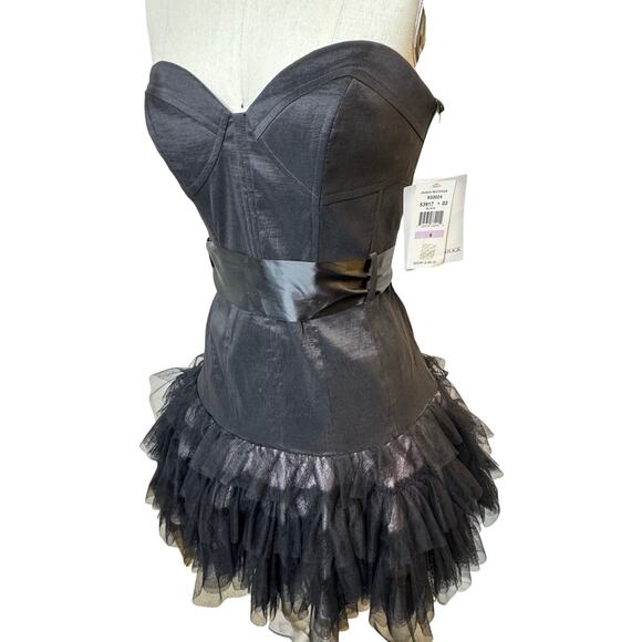 NEW Vintage Jessica Mcclintock Strapless Ruffle Lace Cocktail Dress Black Prom 6 - Picture 3 of 12